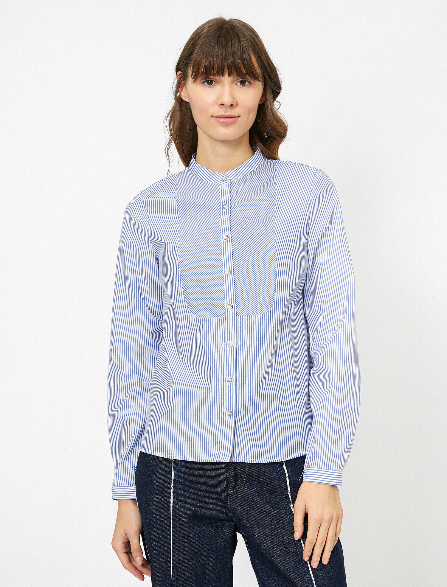 Çizgili Dik Yaka Gömlek