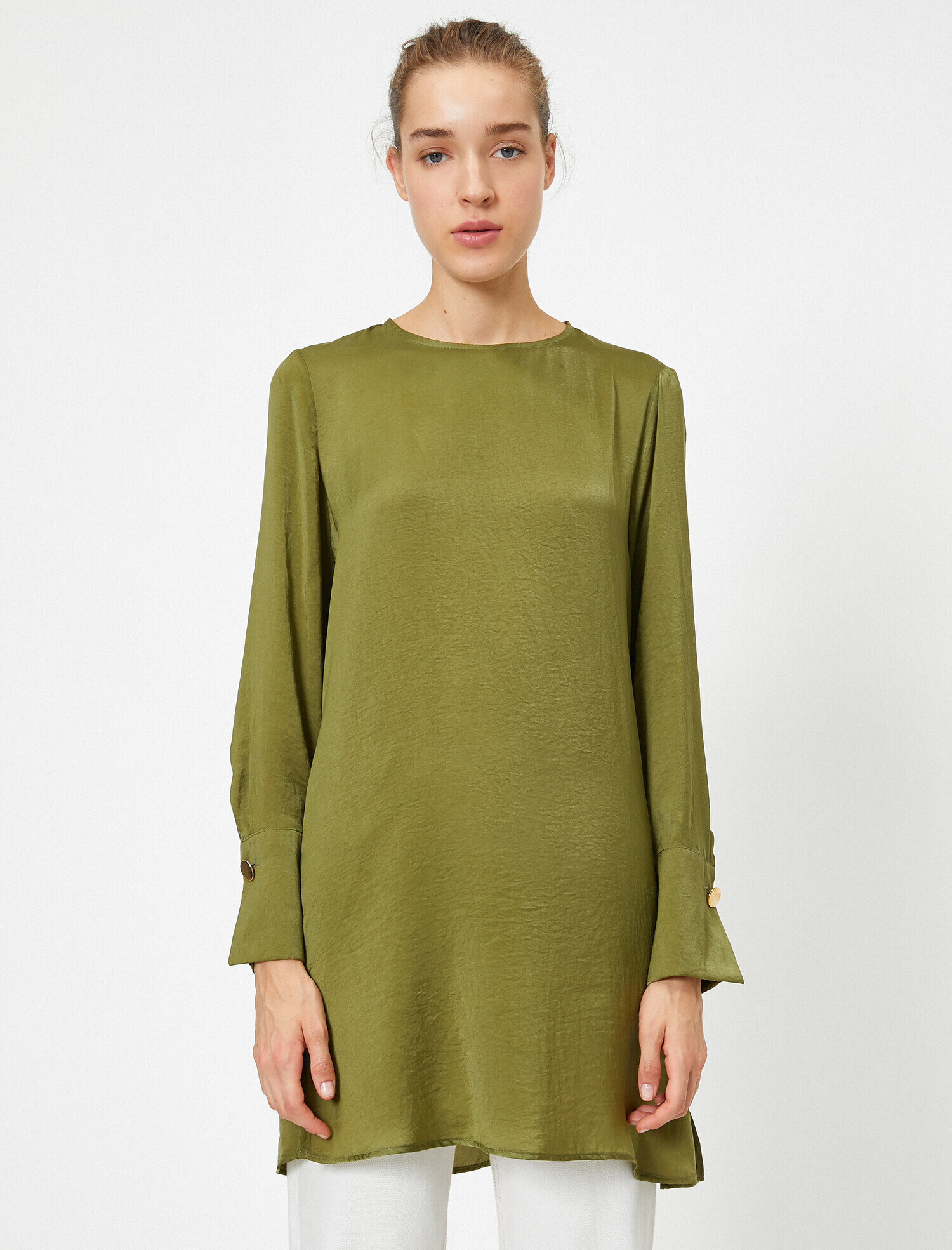   Uzun Kollu Düğme Detaylı Tunik