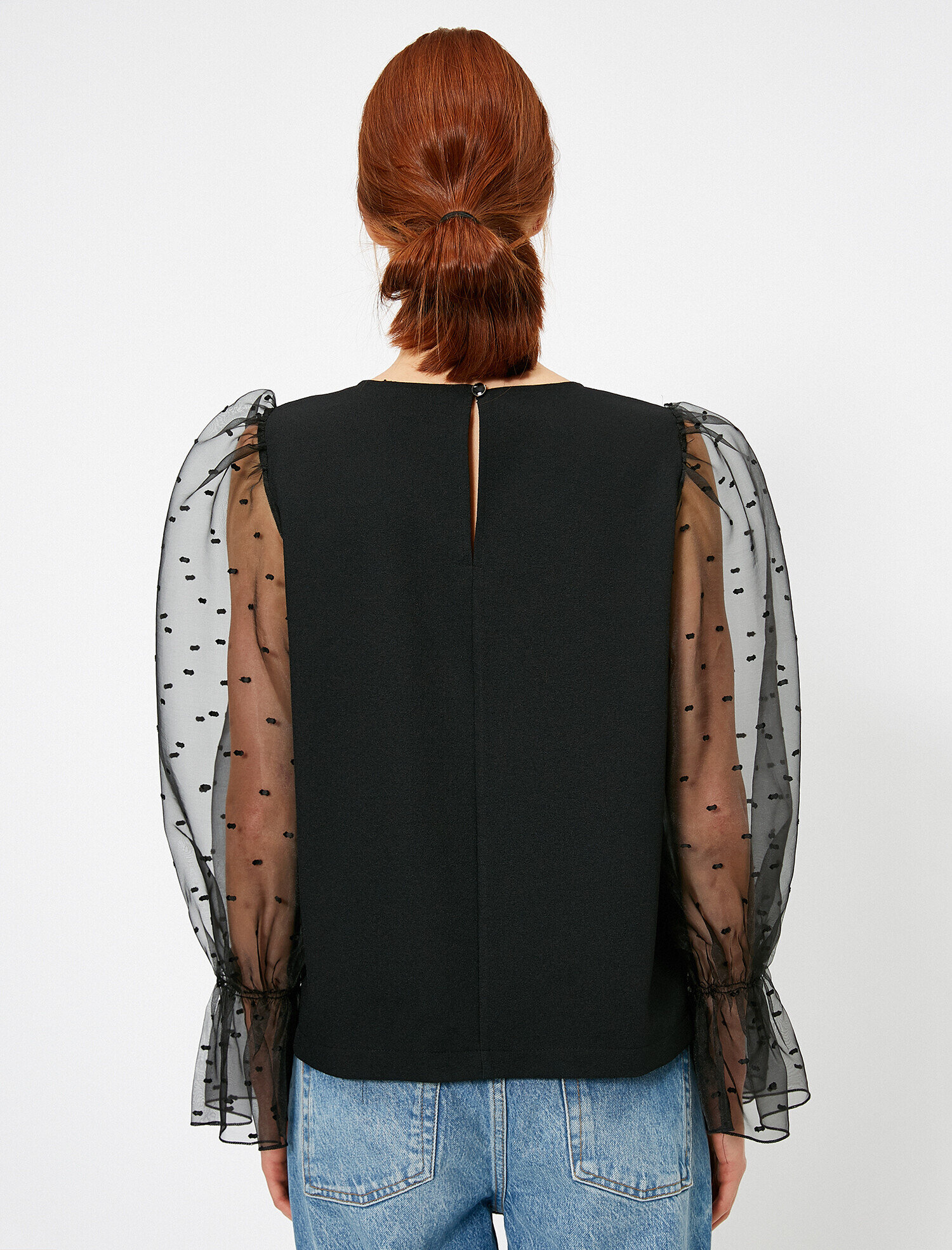   Organze Balon Kol Detaylı Bluz