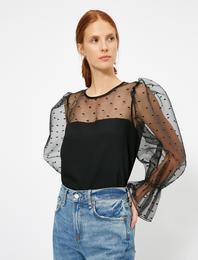 Organze Balon Kol Detaylı Bluz