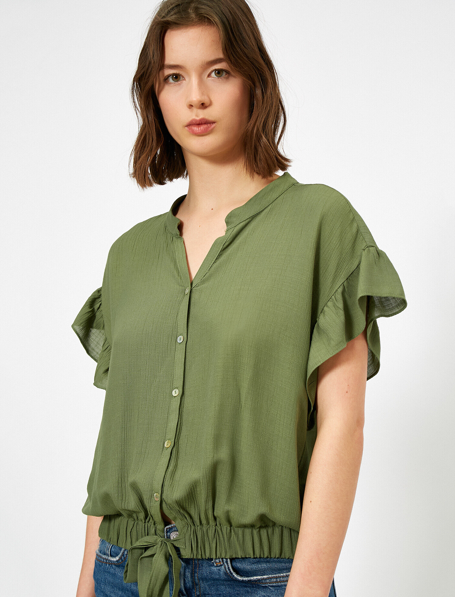   Volan Detaylı Dökümlü Gömlek