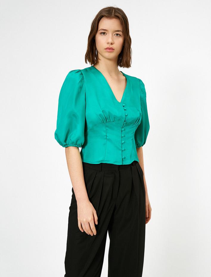  Saten V Yaka Gömlek