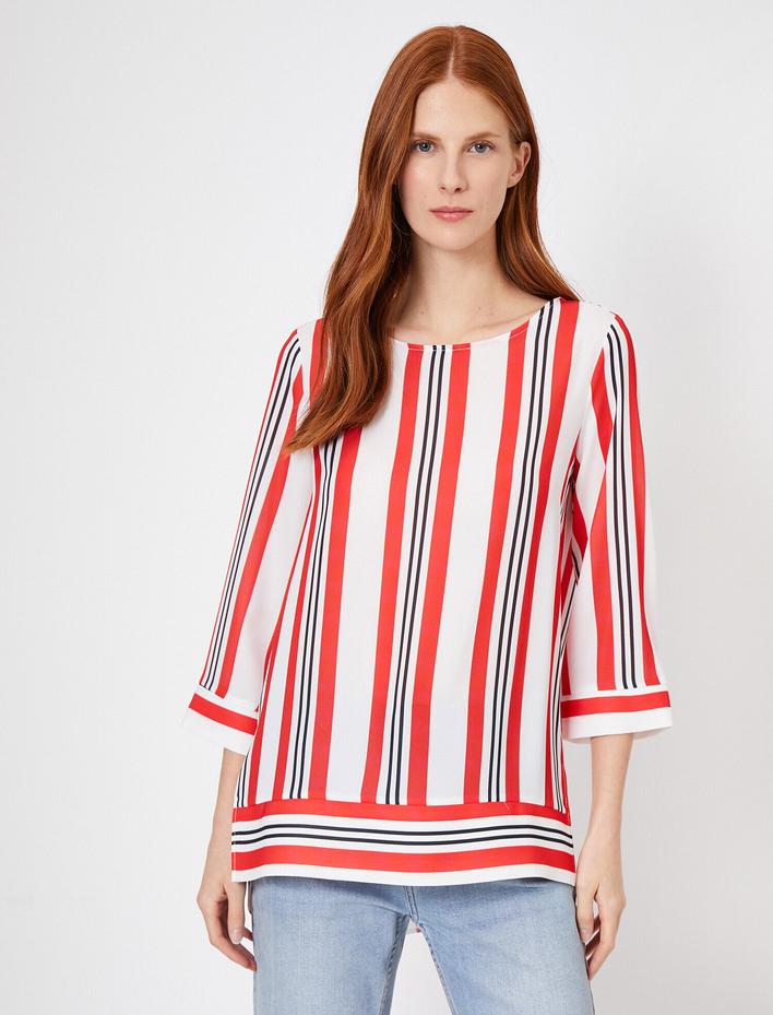  Uzun Kollu Çizgili Bluz
