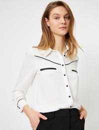 Suni Deri Detaylı Uzun Kollu Gömlek