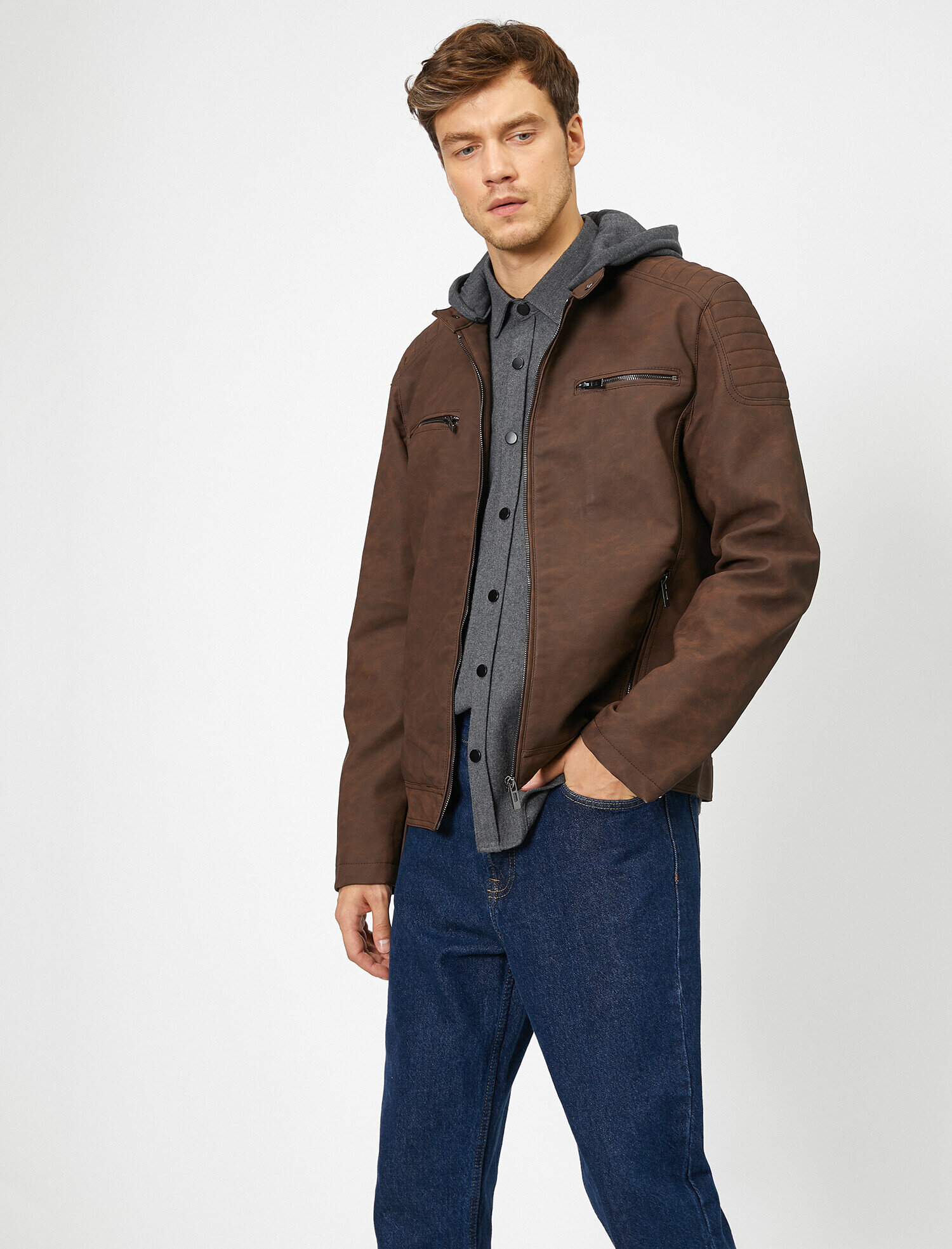   Deri Görünümlü Mont