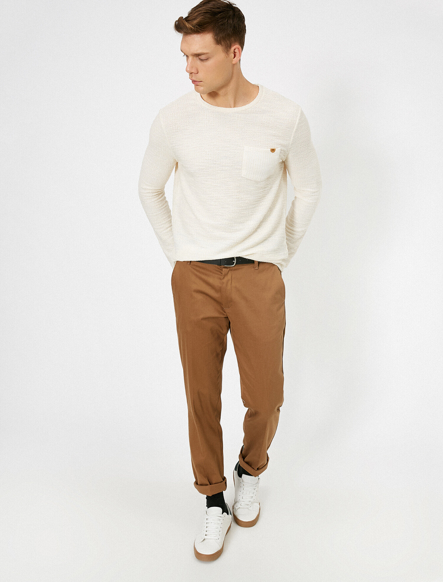 Bisiklet Yaka Cepli Slim Fit Kazak