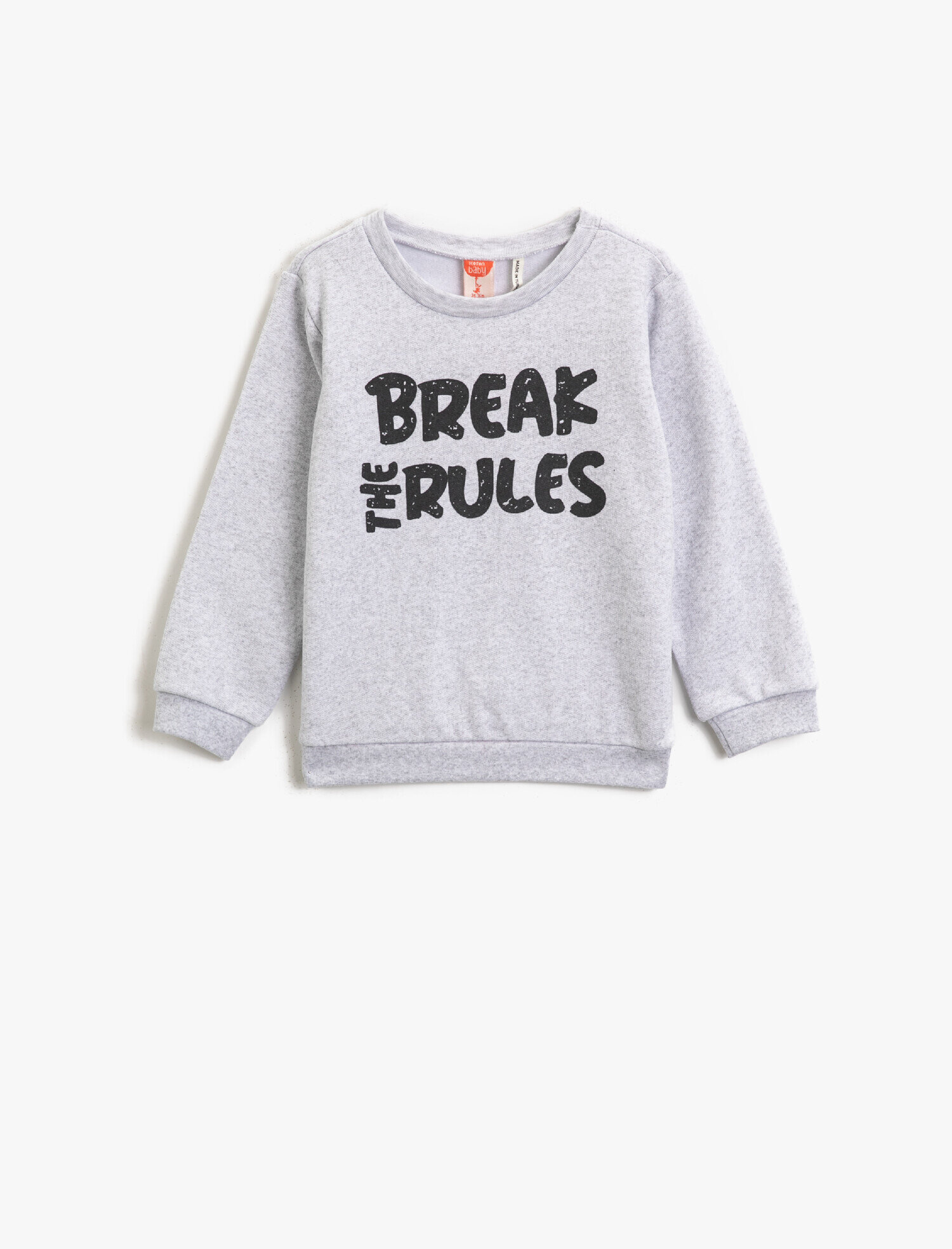  Erkek Bebek Pamuklu Yazılı Baskılı Bisiklet Yaka Uzun Kollu Sweatshirt