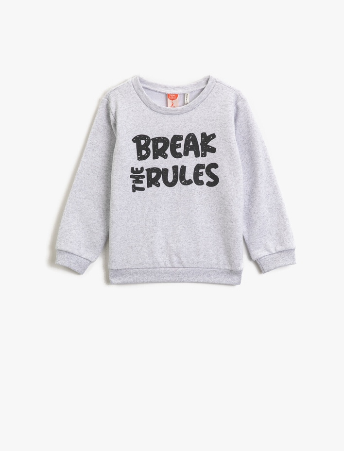 Erkek Bebek Pamuklu Yazılı Baskılı Bisiklet Yaka Uzun Kollu Sweatshirt