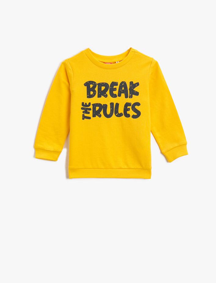 Erkek Bebek Pamuklu Yazılı Baskılı Bisiklet Yaka Uzun Kollu Sweatshirt