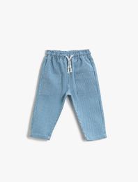 Çizgili Pantolon Pamuklu Beli Bağlamalı Cepli