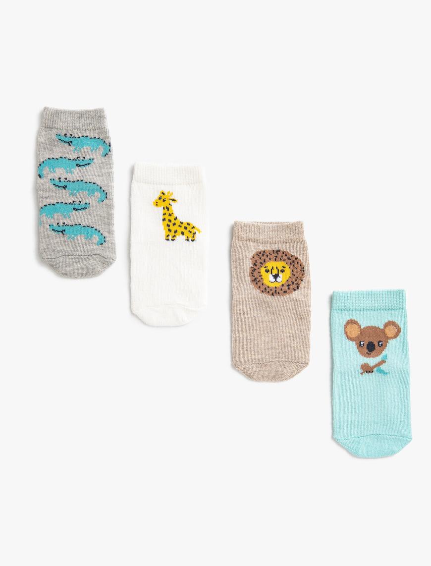  Erkek Bebek Hayvan Desenli Çorap Set Pamuklu