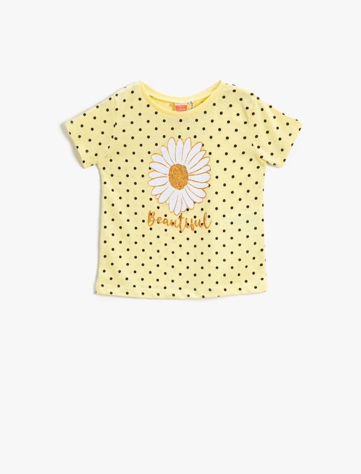 Kız Bebek Baskılı Tişört Bisiklet Yaka Pamuklu