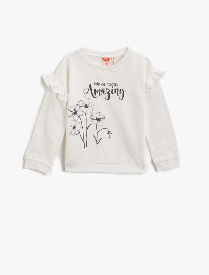 Kız Bebek Pamuklu Yazılı Baskılı Bisiklet Yaka Uzun Kollu Sweatshirt