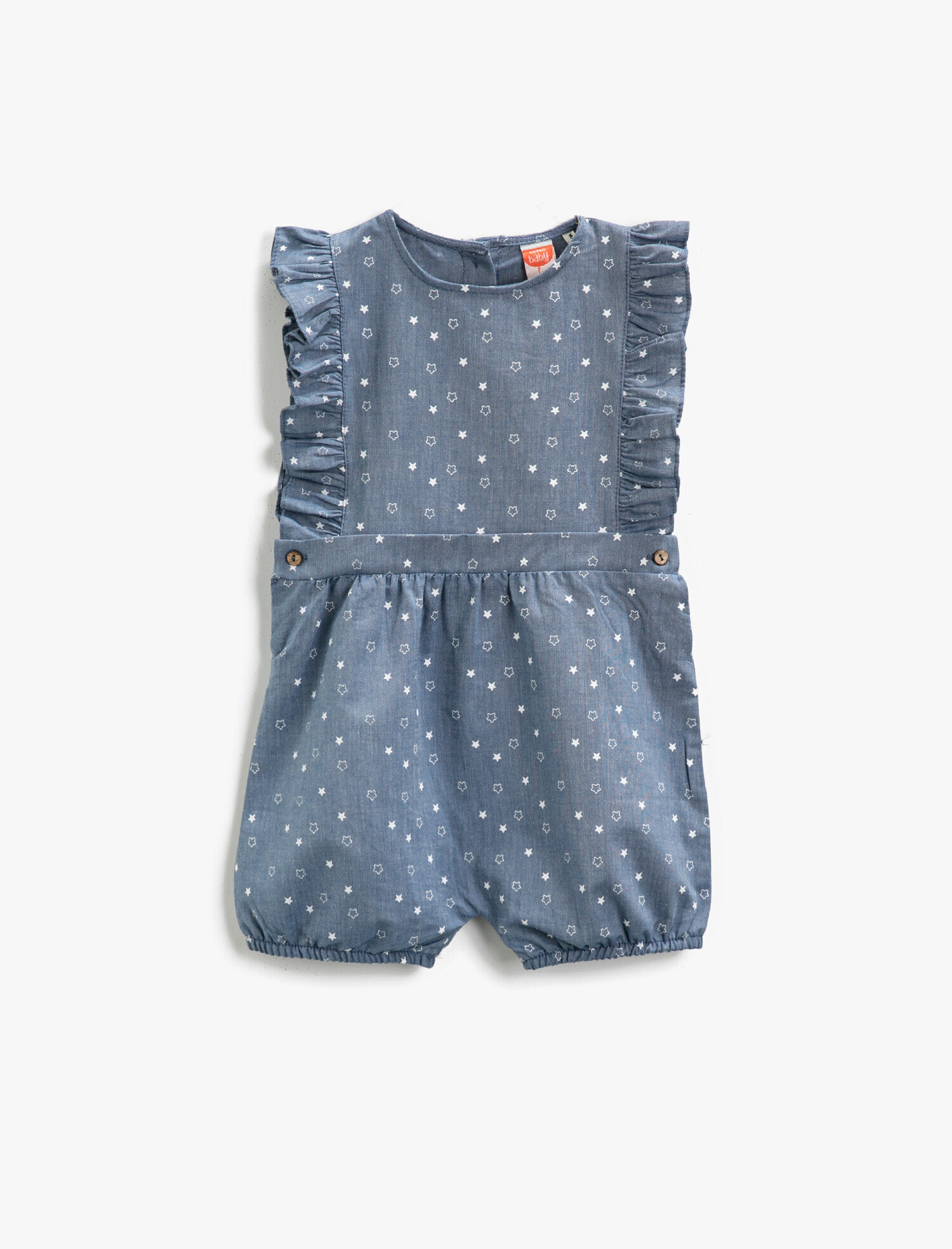  Kız Bebek Kot Tulum Fırfırlı Baskılı Pamuklu