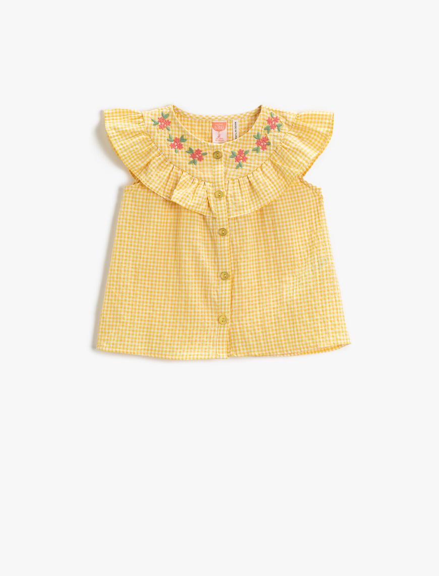  Kız Bebek Kareli Gömlek Çiçekli Fırfırlı Pamuklu