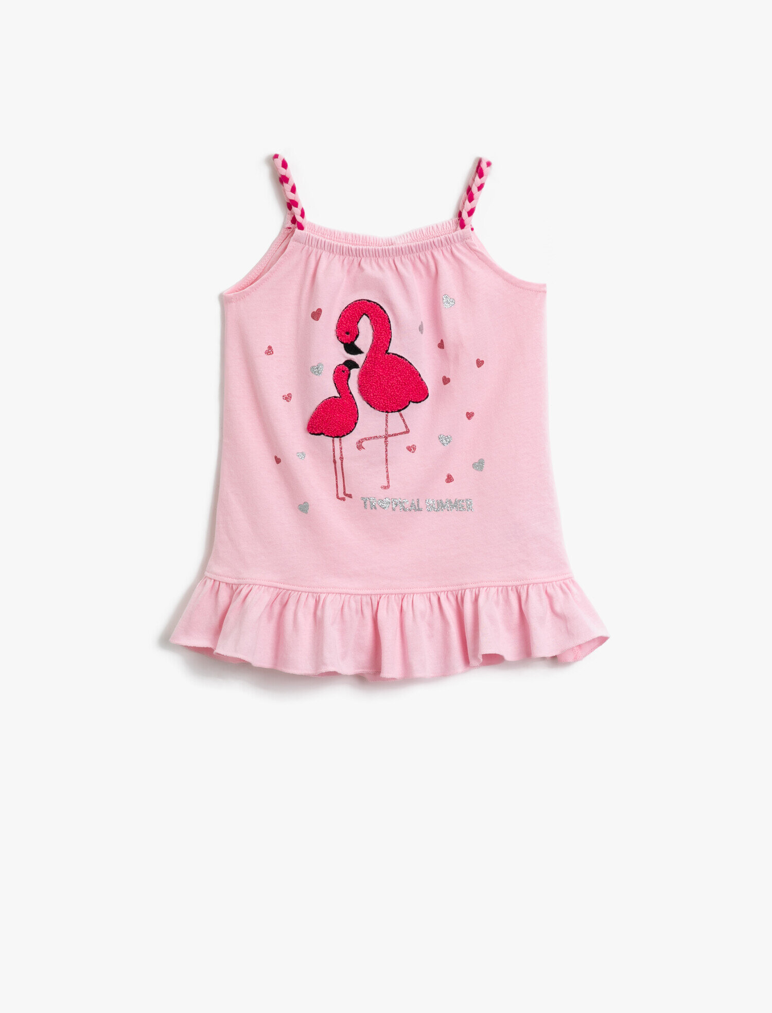  Kız Bebek Fırfırlı Elbise Simli Baskılı Pamuklu