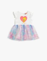 Tweety Elbise Lisanslı Tüllü Pamuklu