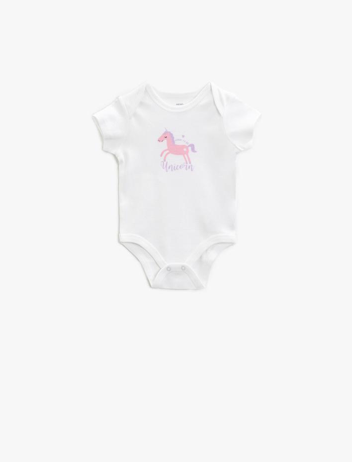 Kız Bebek Baskılı Çıtçıtlı Body Pamuklu Kısa Kollu