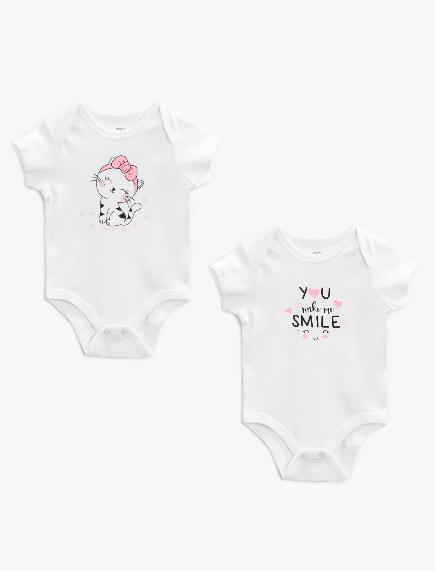  Kız Bebek Baskılı Çıtçıtlı Badi Takım Kısa Kollu Pamuklu
