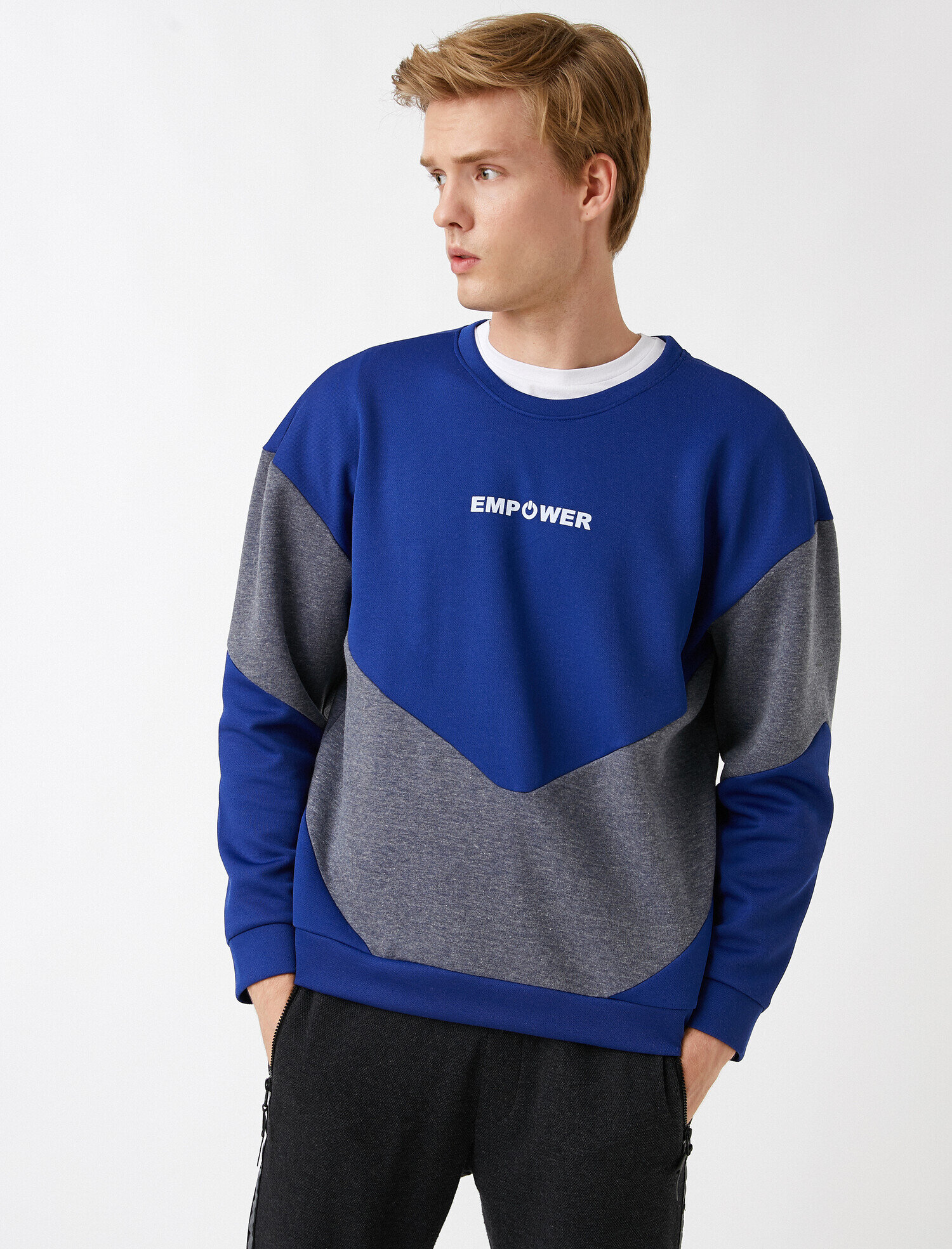 Lacivert Erkek Sloganlı Spor Sweatshirt 2KAM12856YK Koton