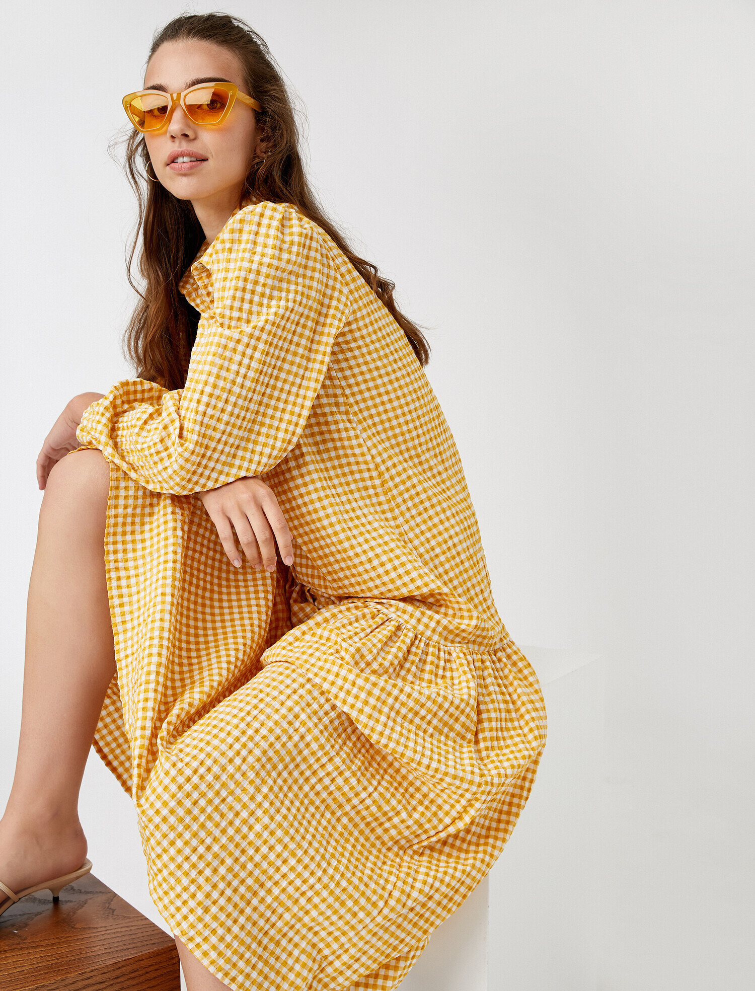   Çiçekli Önden Düğmeli Uzun Gömlek Elbise