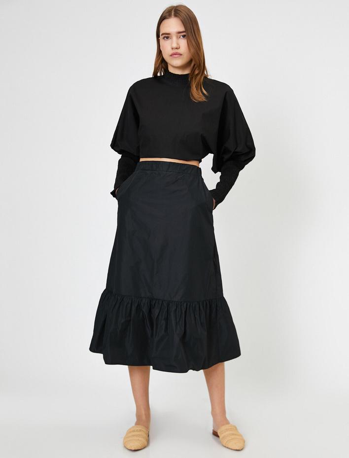  Kabarık İki Kat Tafta Detaylı Etek