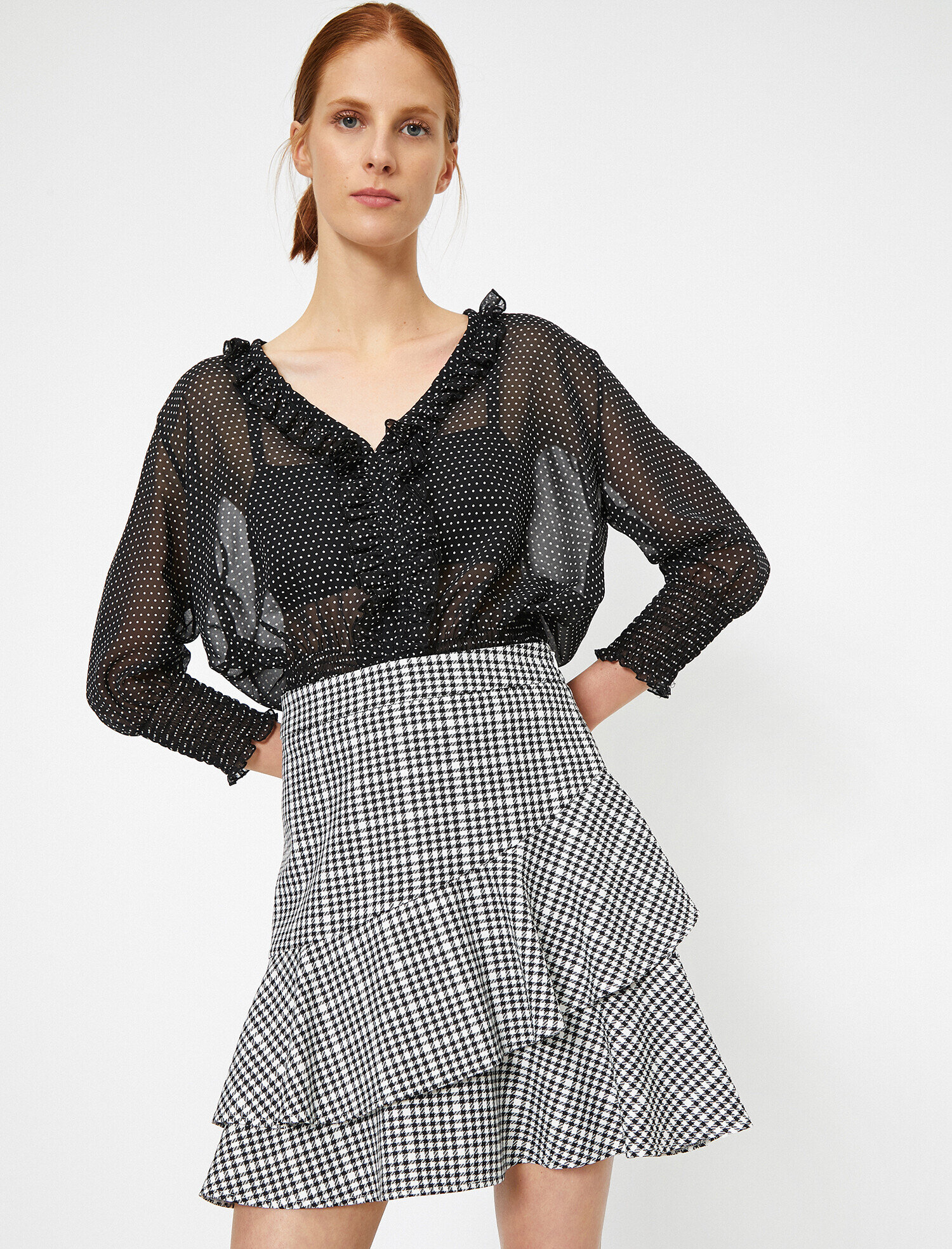   Fırfır Detaylı A Kesim Ekoseli Etek