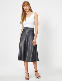 Yüksek Bel Midi Etek