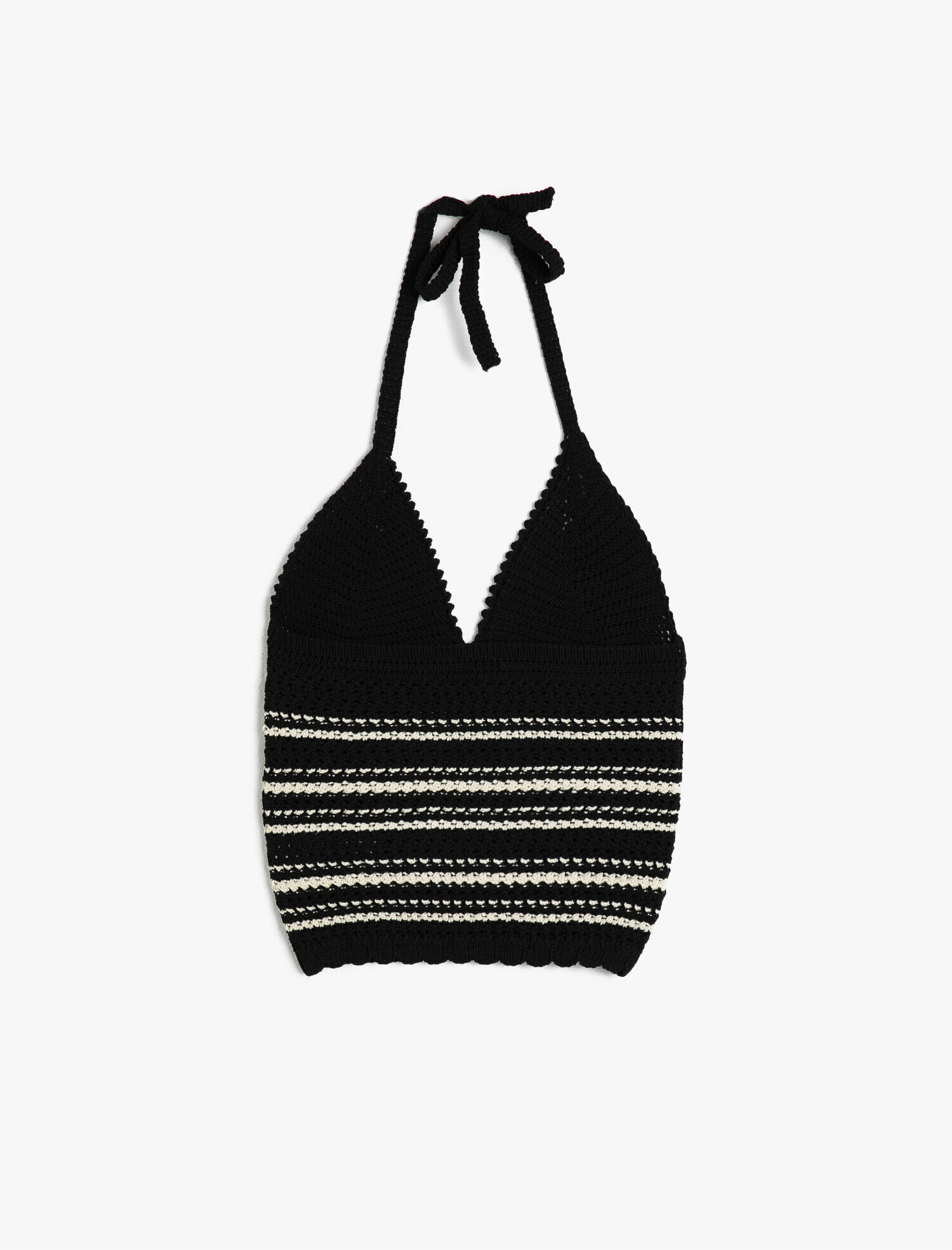   Boyundan Bağlamalı Çizgili Triko Kazak