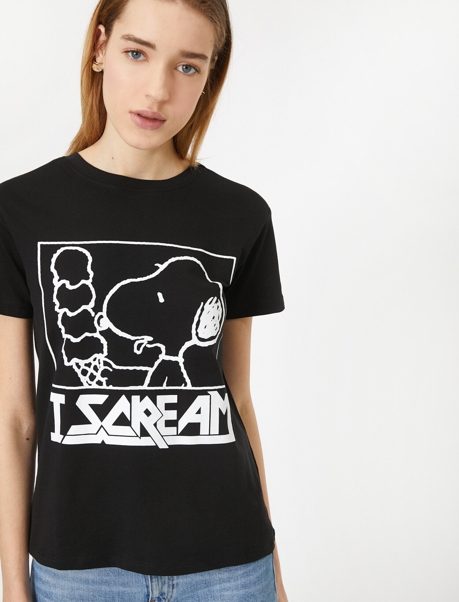   Snoopy Baskılı Bisiklet Yaka Lisanslı Tişört