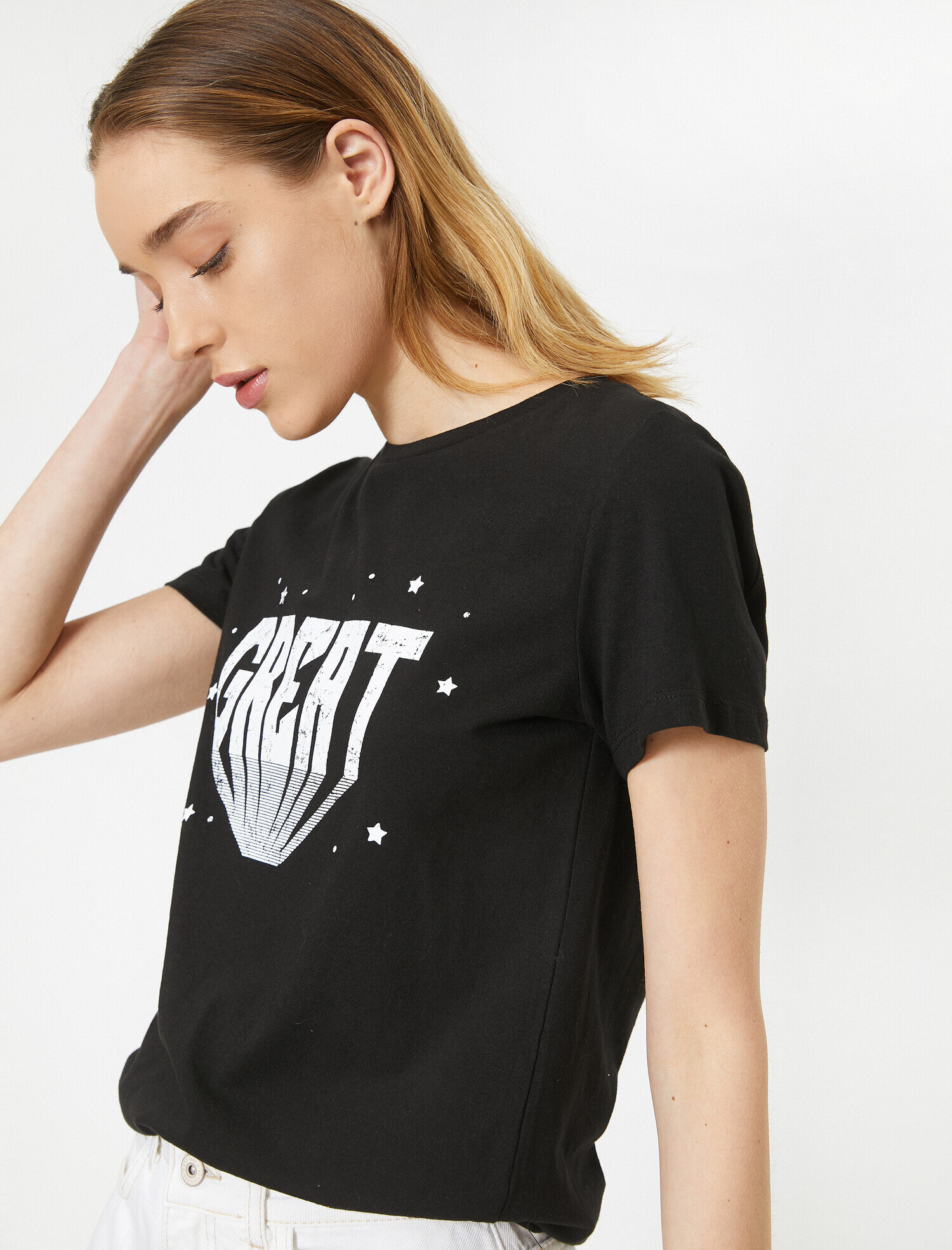   Bisiklet Yaka Baskılı Kısa Kol Tişört