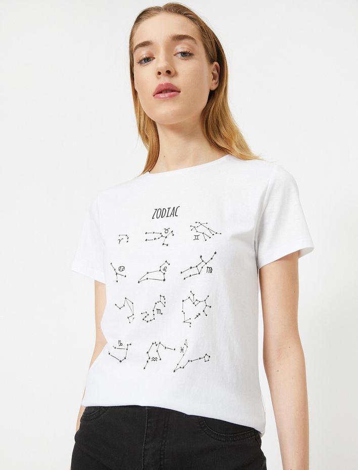  Bisiklet Yaka Baskılı Kısa Kol Tişört