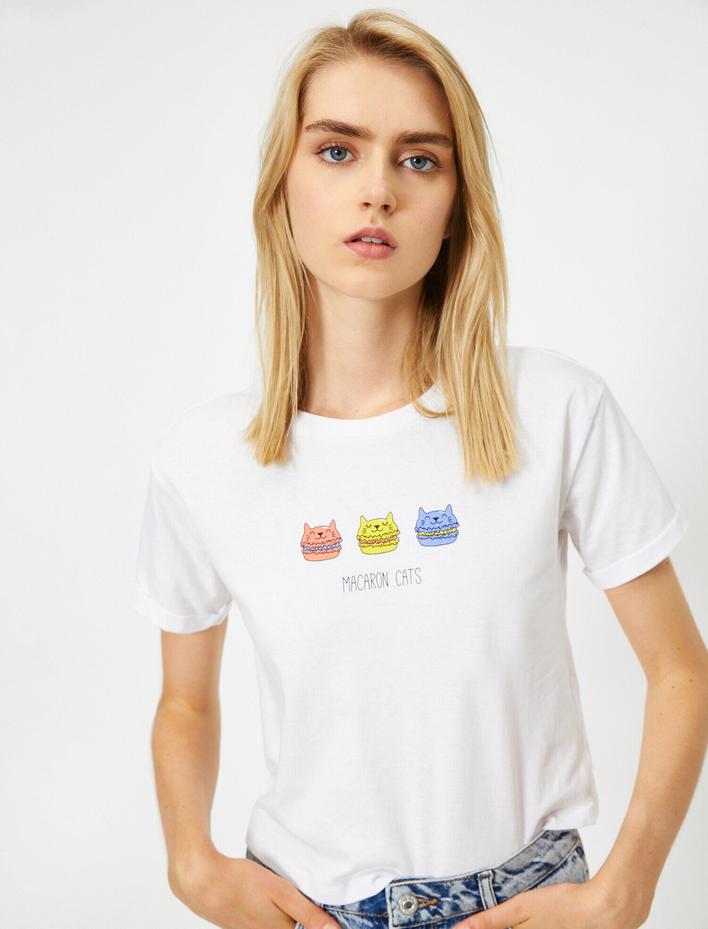  Bisiklet Yaka Kısa Kollu Baskılı Tişört