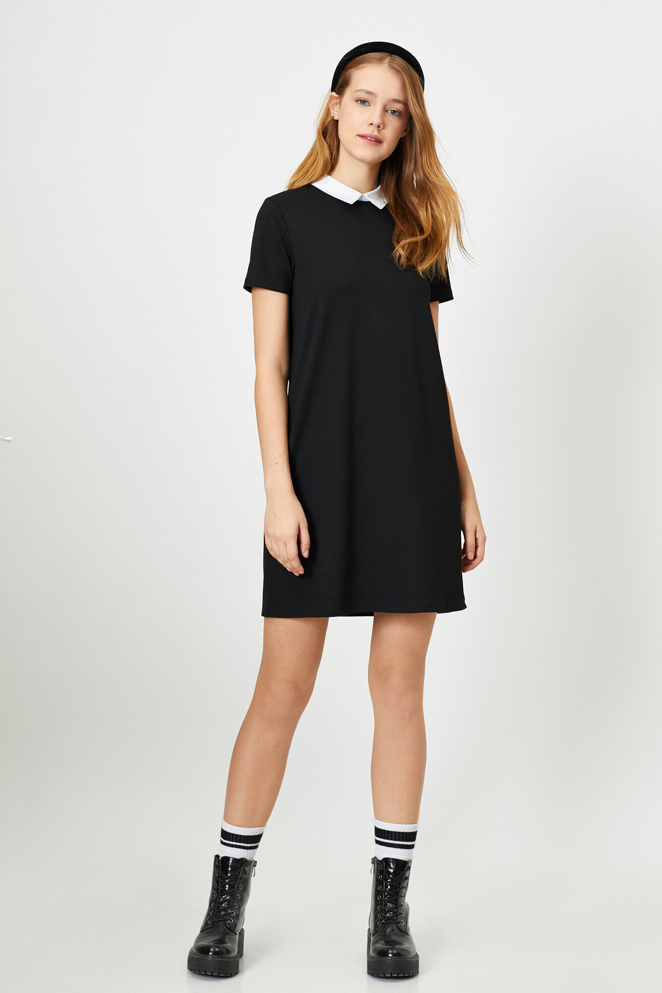   Gömlek Yaka Kısa Kollu Mini Elbise