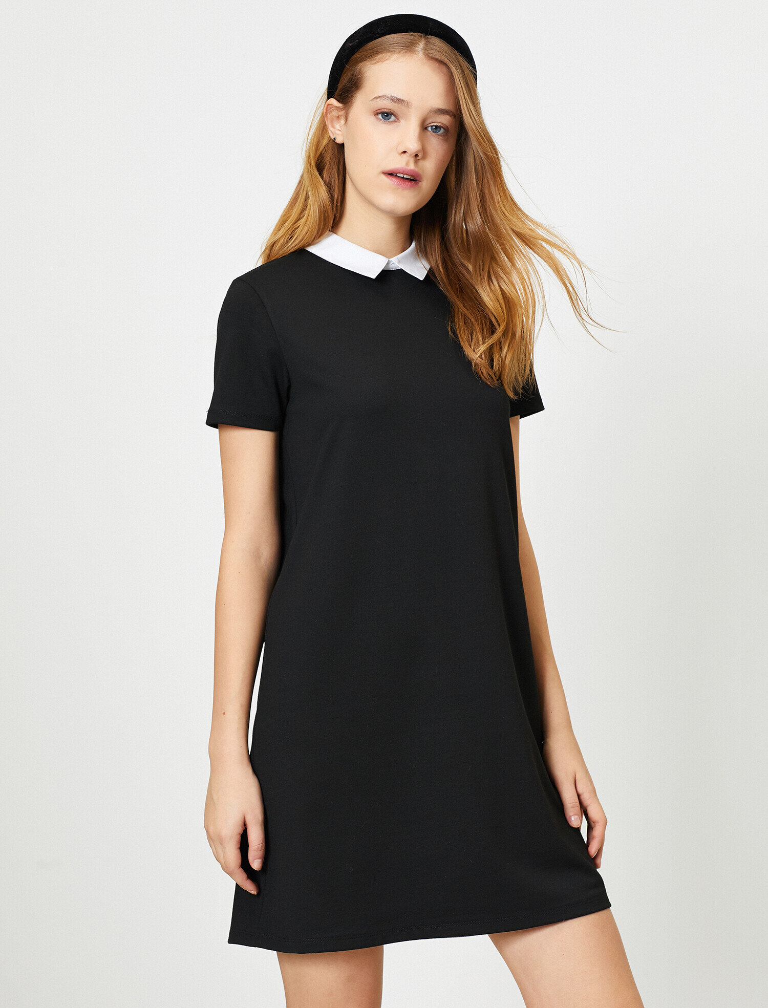   Gömlek Yaka Kısa Kollu Mini Elbise