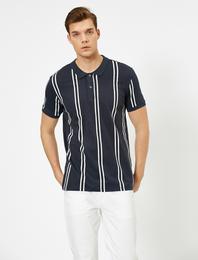 Polo Yaka Dikey Çizgili Süprem Kumaş Slim Fit Tişört