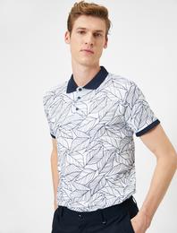 Polo Yaka Yaprak Desenli Kontrast Yaka Süprem Kumaş Slim Fit Tişört