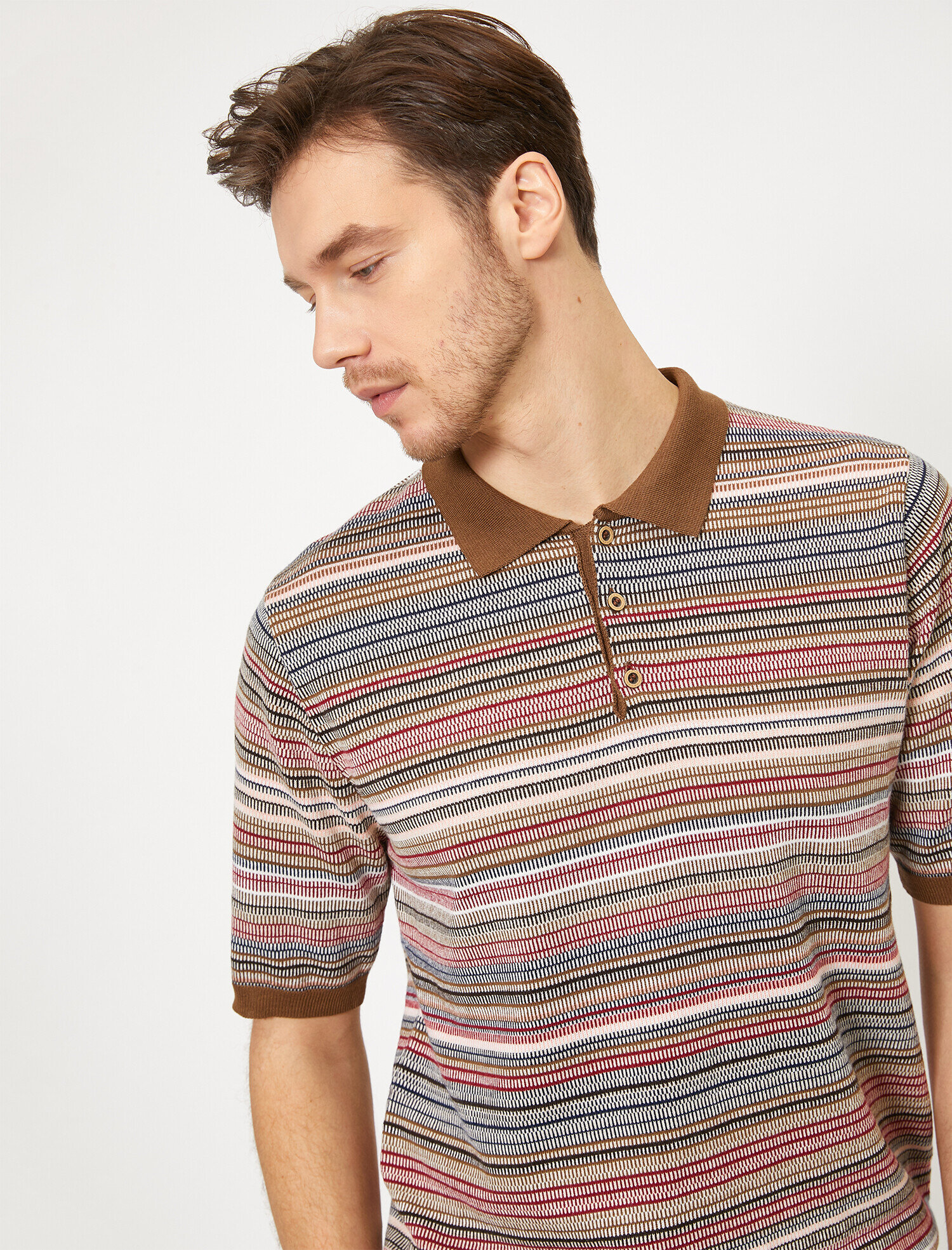   Polo Yaka Jakar Desenli Regular Fit Triko Kazak