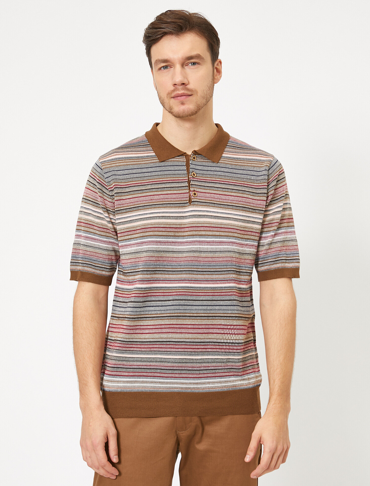   Polo Yaka Jakar Desenli Regular Fit Triko Kazak