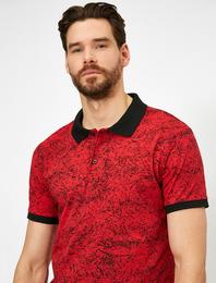 Polo Yaka Yıldız Desenli Süprem Kumaş Kontrast Yaka Slim Fit Tişört