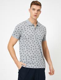 Polo Yaka Çapa Ve Dümen Desenli Pike Kumaş Slim Fit Tişört