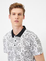 Polo Yaka Şal Desenli Kontrast Yaka Süprem Kumaş Slim Fit Tişört