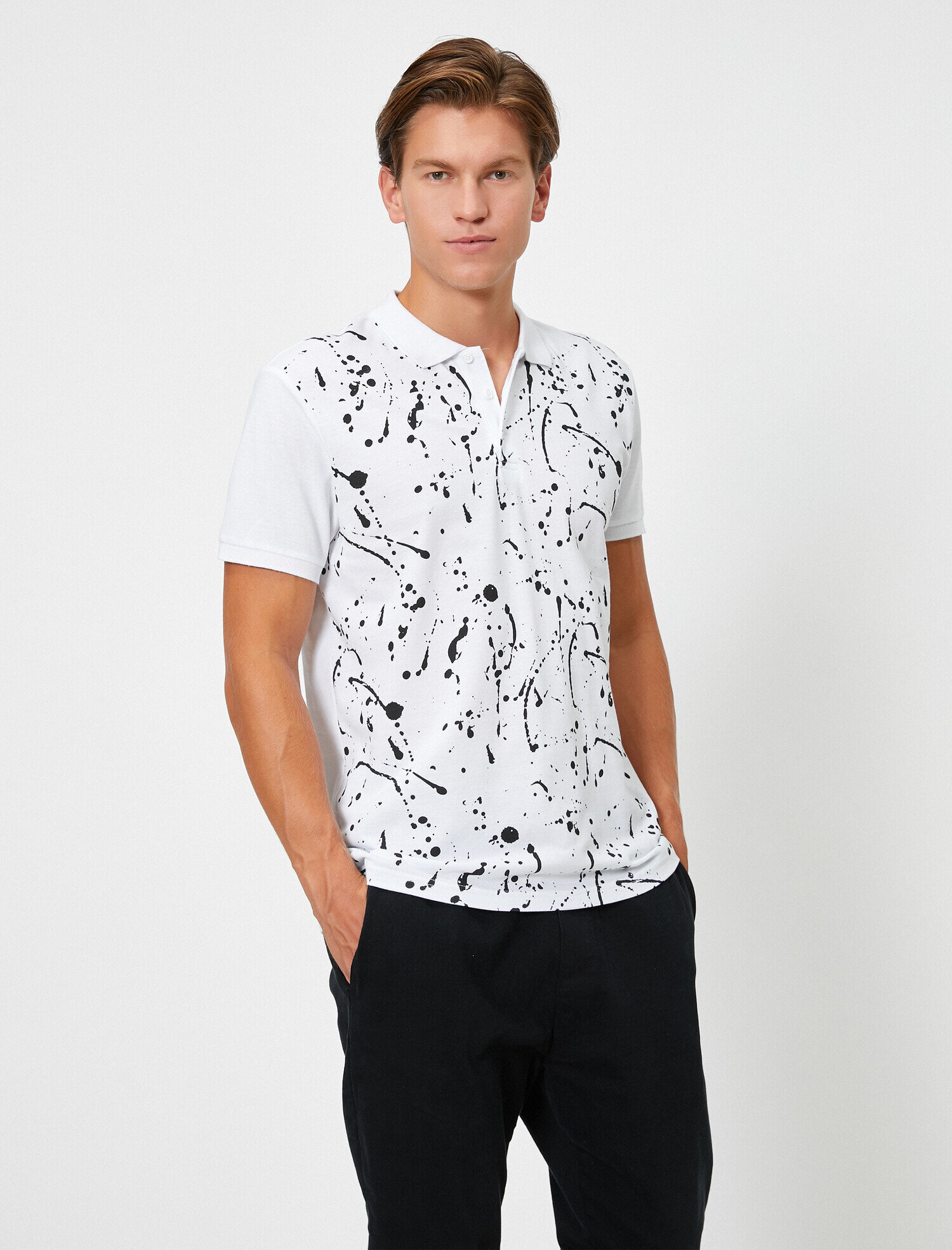   Polo Yaka Metraj Baskılı Slim Fit Tişört