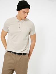 Polo Yaka İşleme Detaylı Desenli Kumaş Slim Fit Tişört