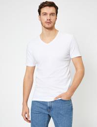 V Yaka Esnek Kumaşlı Süper Slim Fit Basic Tişört