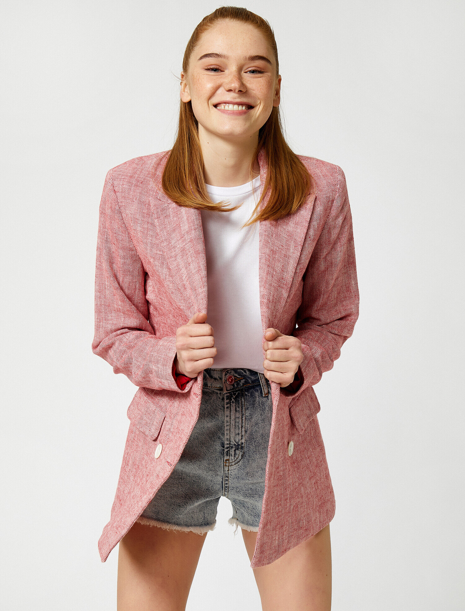   Keten Ceket Düğmeli Cep Detaylı