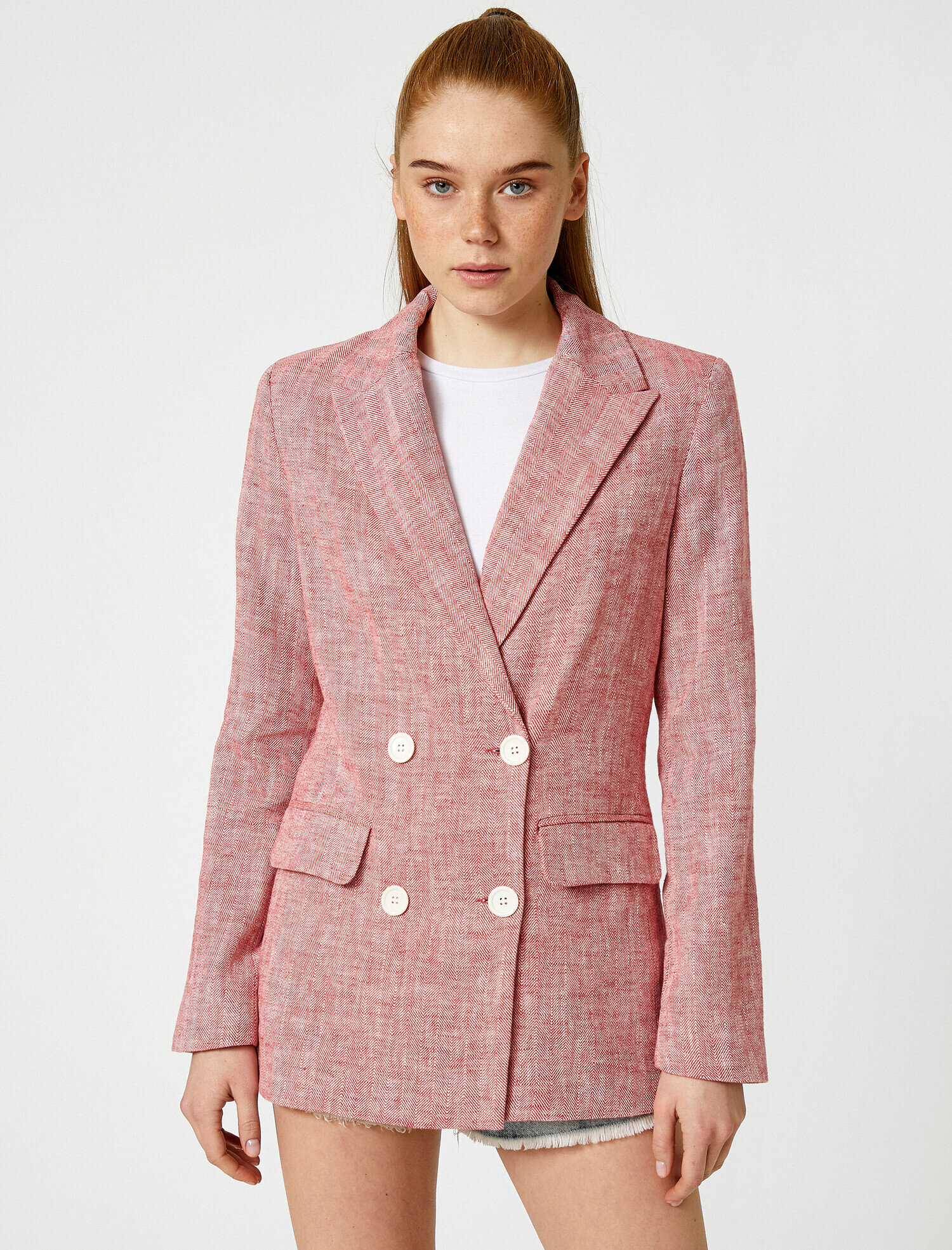   Keten Ceket Düğmeli Cep Detaylı