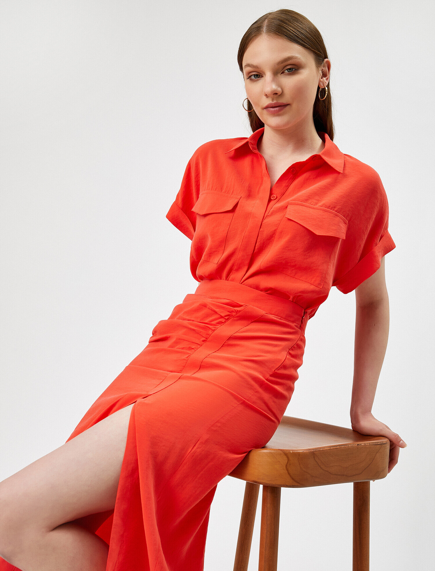   Kısa Kollu Gömlek Cepli Oversize