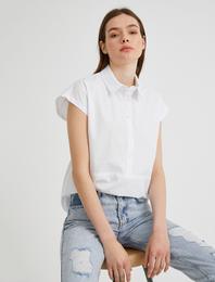 Gömlek Yaka Bluz Kısa Kollu Pamuklu