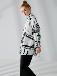Gömlek Yaka Tunik Desenli Pamuklu Oversize
